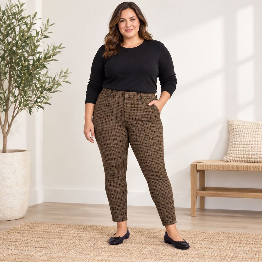 Old Navy Pixie Pants 18 Houndstooth Gold Brown High Rise Skinny Ankle Pocket EUC